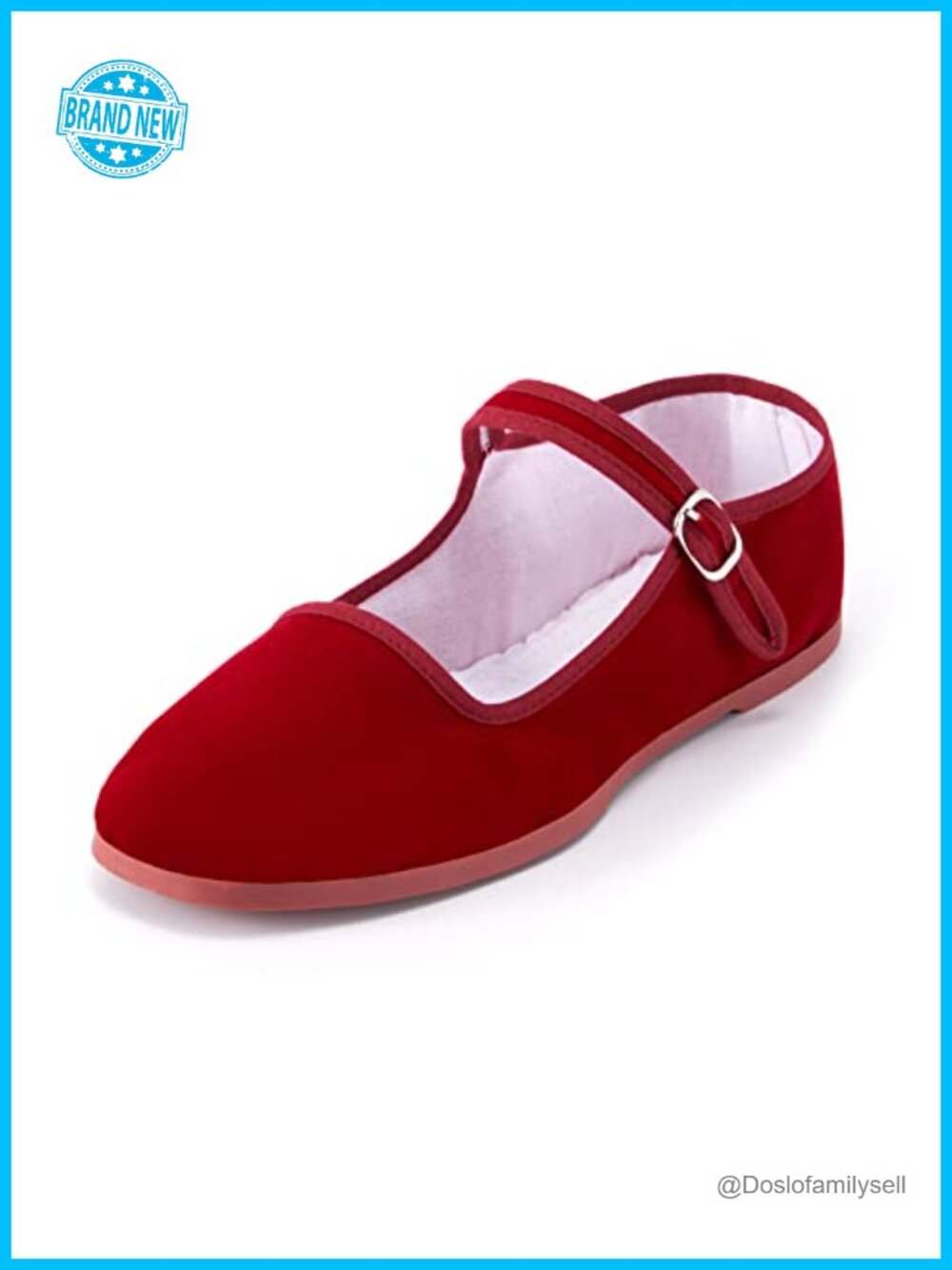 Chinese Mary Jane Flats Cotton Buckle Square Toe Ankle Strap Casual Slippers